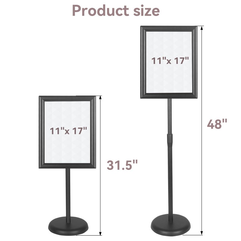 YDisplay Adjustable Sign Holder Stand with Base 11x17inches Aluminum Snap Open Frame Pedestal Sign Stand,Vertical and Horizontal View Sign Displayed, Round Base for Church Shool Office,Black - Image 2